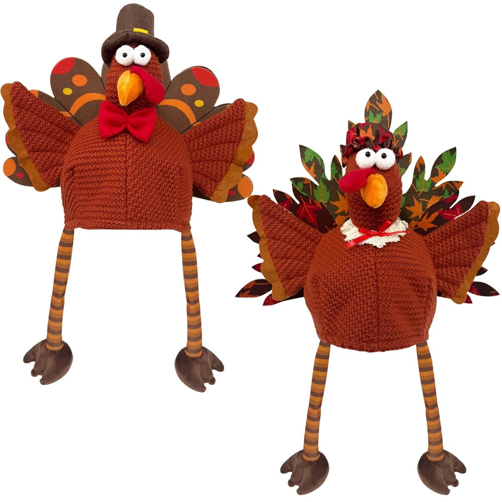 5405 Set of 2 Adorable Plush Turkey Hat, Funny Turkey Headwear